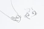 Parure HazenArt Cœur de Clé + Chaîne de cou 40 cm + Boucles d'Oreilles Clé de Fa 