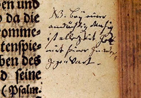 Eintrag in die Calov-Bibel 