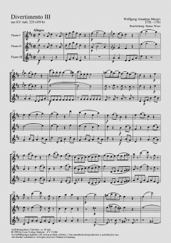 Zwei Divertimenti für 3 Querflöten von Wolfgang Amadeus Mozart im Alle Noten Shop kaufen