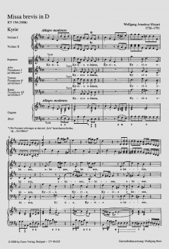 Missa brevis in D KV 194 von Wolfgang Amadeus Mozart (Download) 