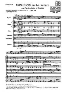 Concerto A Minor Bassoon Strings Continuo RV498 Score Fviii#2 T28 (Antonio Vivaldi) 