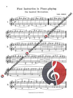 First Instruction In Piano Playing 100 Recreations von Carl Czerny 