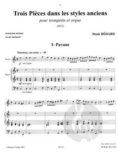 Trois Pièces dans les styles anciens pour trompette et orgue 