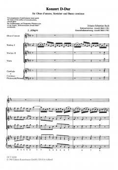 Konzert in D-Dur nach BWV 1053, BWV 49, BWV 169 für Oboe d'amore, Streichorchester und Bc. im Alle Noten Shop kaufen (Partitur)