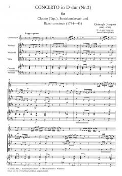 Konzert Nr. 2 D-Dur von Christoph Graupner für Clarino (Trompete in D), Streichorchester und Bc. im Alle Noten Shop kaufen (Partitur)