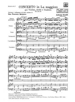 Concerto A Major Violin Strings Continuo Score Fi#137 T313 RV353 (Antonio Vivaldi) 