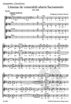 Litaniae de venerabili altaris Sacramento Es-Dur KV 243 von Wolfgang Amadeus Mozart (Download) 