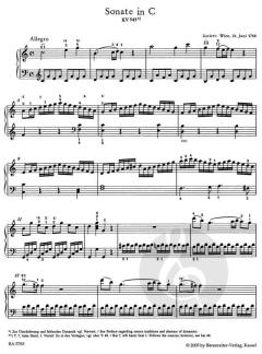 Sonate in C 'facile' für Klavier von Wolfgang Amadeus Mozart (Download) 