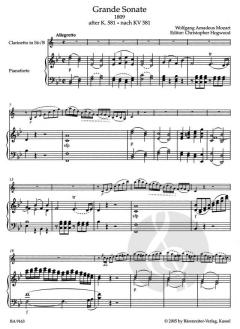 Grande Sonate von Wolfgang Amadeus Mozart für B-Klarinette und Klavier nach dem Klarinettenquintett KV 581 im Alle Noten Shop kaufen