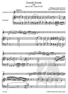 Grande Sonate von Wolfgang Amadeus Mozart für B-Klarinette und Klavier nach dem Klarinettenquintett KV 581 im Alle Noten Shop kaufen