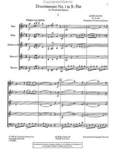 Divertimento No. 1 In B-Flat von Joseph Haydn für Holzbläser Quintett im Alle Noten Shop kaufen