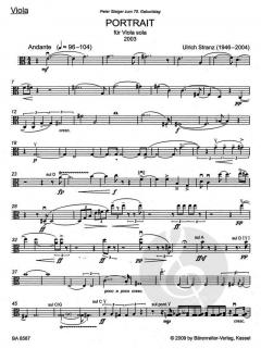 Portrait für Viola sola (und Bearbeitung für Violine solo) von Ulrich Stranz im Alle Noten Shop kaufen