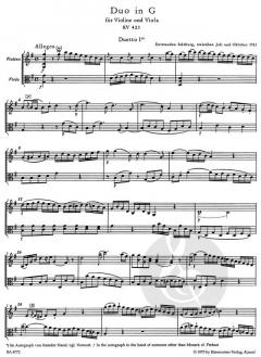 Duos für Violine und Viola von Wolfgang Amadeus Mozart 