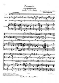 Sonata a due Violini e Basso von Carl Philipp Emanuel Bach im Alle Noten Shop kaufen