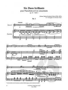 Six Duos brillants op. 51, Heft 1: Nr. 1-3 von Johann Friedrich Nisle für Horn und Klavier