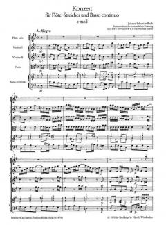 Konzert in e-moll BWV 1059R von Johann Sebastian Bach für Flöte und Streichorchester im Alle Noten Shop kaufen (Partitur)