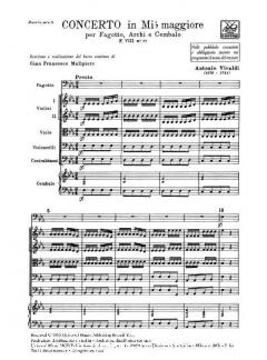 Concerto E Flat Major Bassoon Strings Continuo Rv483 Score Fviii#27 (Antonio Vivaldi) 