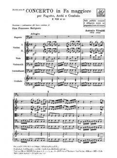 Concerto F Major Bassoon Strings Continuo Rv489 Score Fviii#20 T266 (Antonio Vivaldi) 