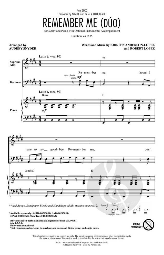 Discriminatorio Esplendor Tesauro Remember Me by Kristen Anderson-Lopez » Mixed Choir Sheet Music