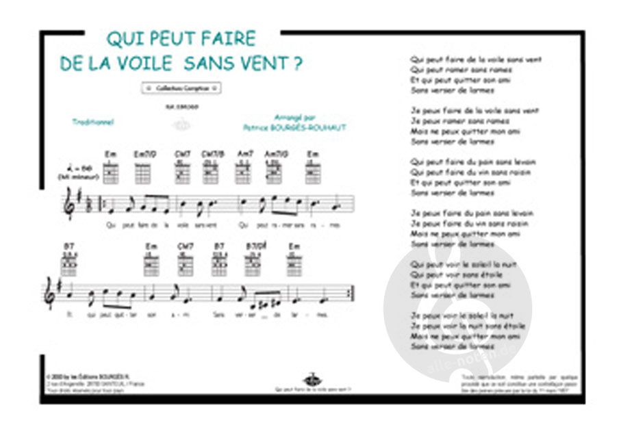 Qui peut faire de la voile sans vent » Songbooks