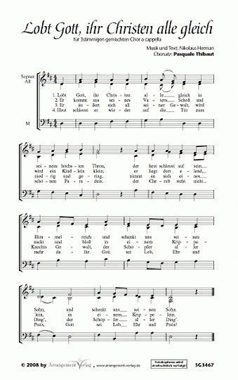 Lobt Gott, ihr Christen, alle gleich by Nikolaus Herman » Mixed Choir Sheet  Music