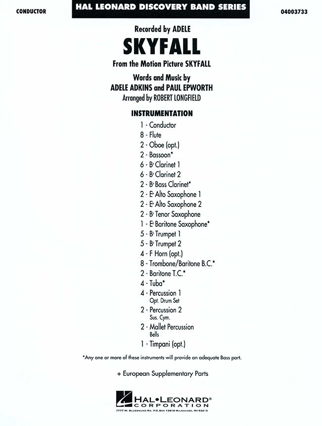 Skyfall by Adele Adkins » Concert Band Sheet Music (Score)