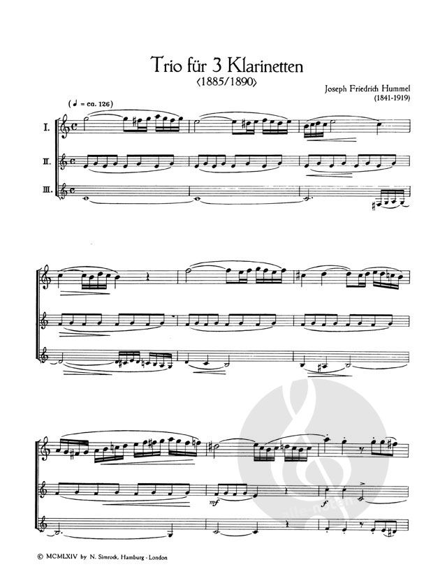 Trio B-Dur by Joseph Friedrich Hummel Sheet Music Clarinet