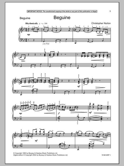 Beguine by Christopher Norton (Download) » Sheet Music for Piano
