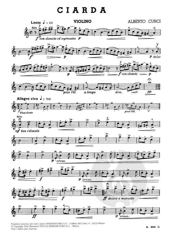Edizioni Curci Ciarda per Violino e Pianoforte 