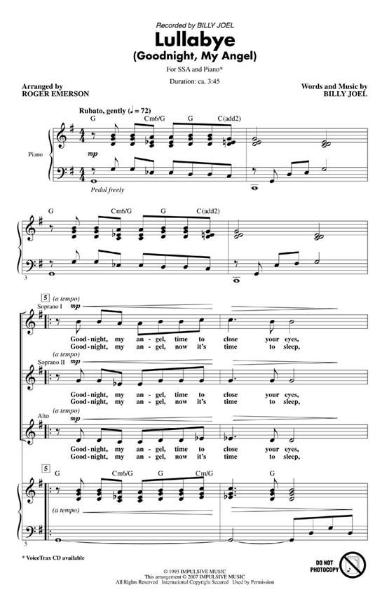 una taza de Mirar Palacio de los niños Lullabye (Goodnight, My Angel) (Billy Joel) » Sheet Music for Women's Choir  - 08551995