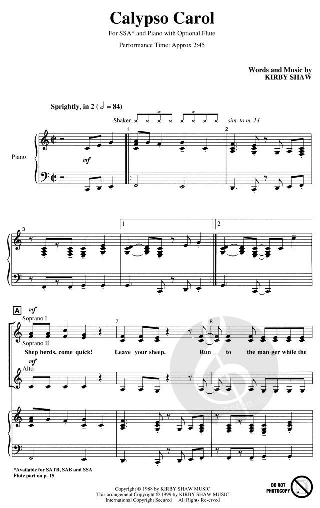 Calypso Carol (Kirby Shaw) » Sheet Music for Women's Choir
