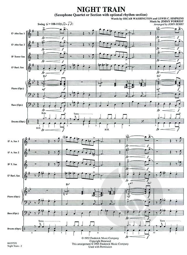 Night Train By Jimmy Forrest Saxophone Sheet Music