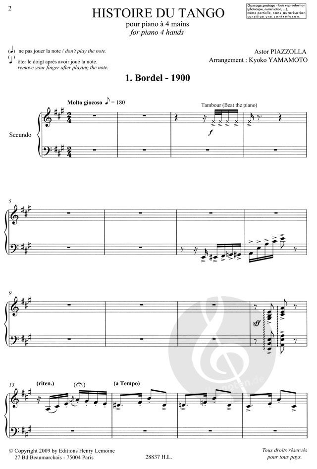 Astor Piazzolla-Histoire du Tango-pianoforte voti partiture 