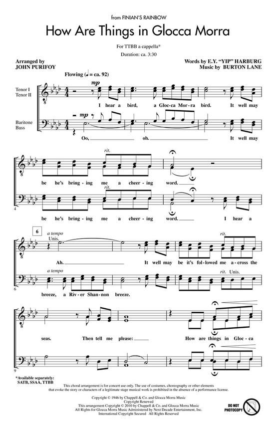 How are things in glocca morra sheet music for men s choir