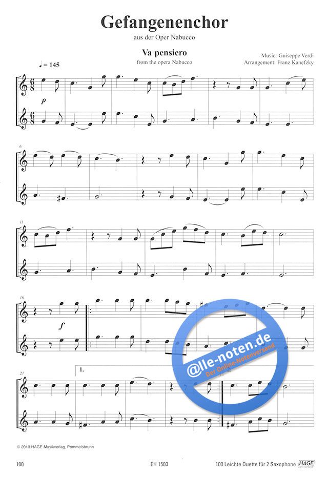 100 Leichte Duette für 2 Saxophone by Franz Kanefzky » all-sheetmusic.com