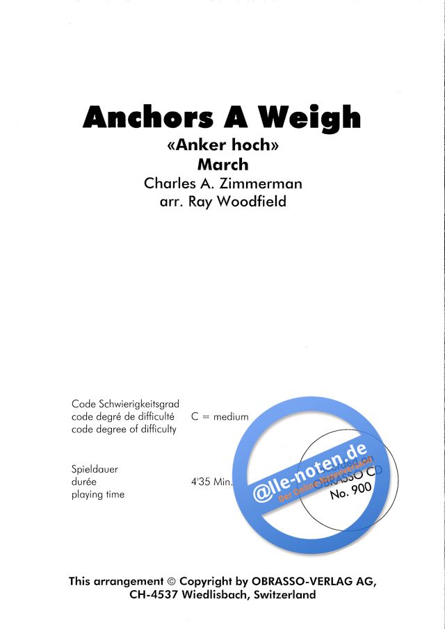 Kano Siden Elendighed Anchors A Weigh (Anker hoch!) (Charles A. Zimmermann) » Sheet Music for  Concert Band