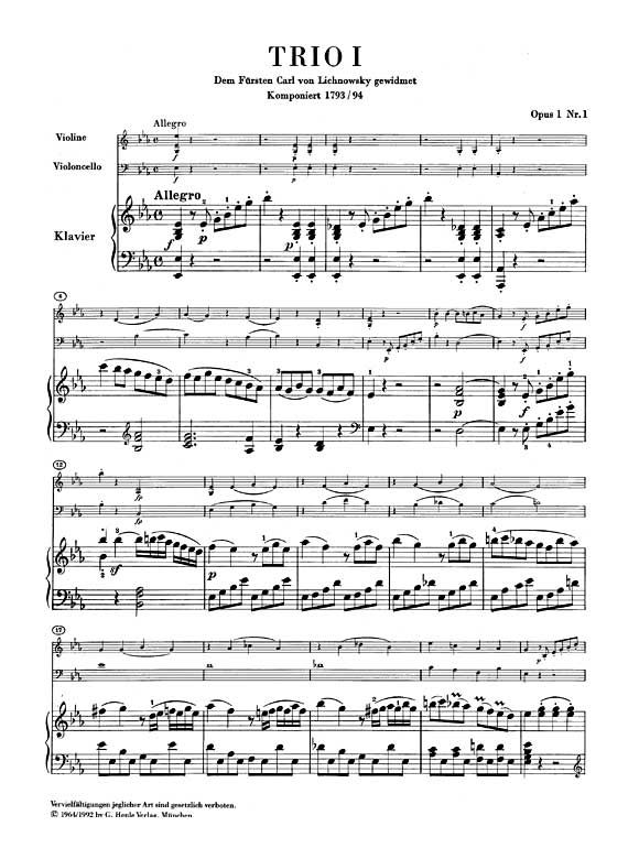SPARTITO Ludwig van Beethoven pianoforte Trios volume I 