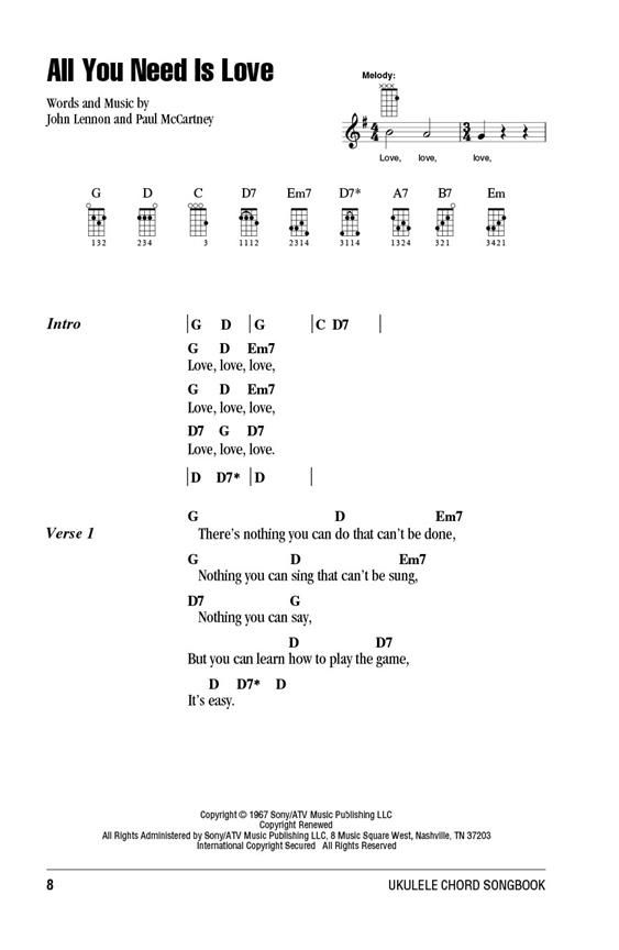 The Beatles Sheet Music Ukulele Chord SongBook NEW 000703065 