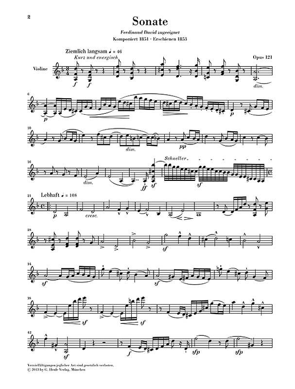 Sonata no. 2 in d minor Op. 121 for Violin and Piano by Robert