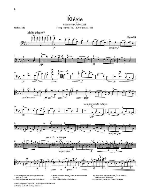 Piano Elégie Opus 24 Violoncelle - 