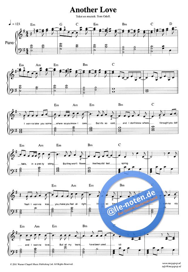 Another love – Tom Odell - Partitura Piano e Flauta Sheet music for Piano,  Flute (Piano-Voice)