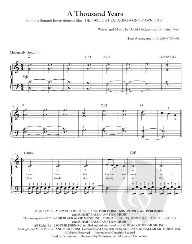 A Thousand Years by Christina Perri » Sheet Music for Harp
