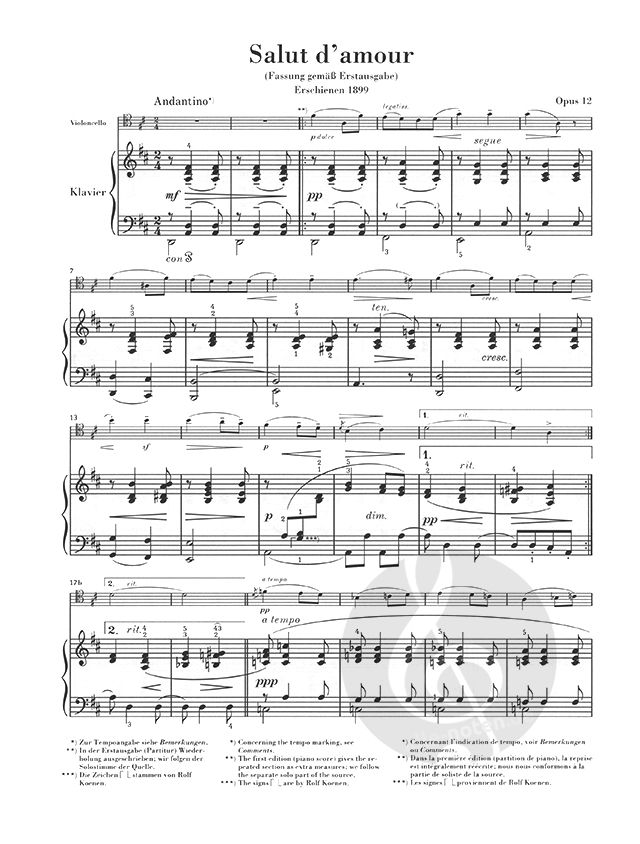 (未使用･未開封品)　Salut d'amour op. 12 fuer Violoncello und Klavier f4u0baa Salut d'amour op. 12 by Edward Elgar for Violoncello and Piano
