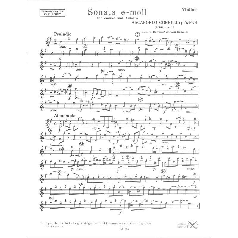 Sonata e-moll op. 5/8 by Arcangelo Corelli » Sheet Music for Violin
