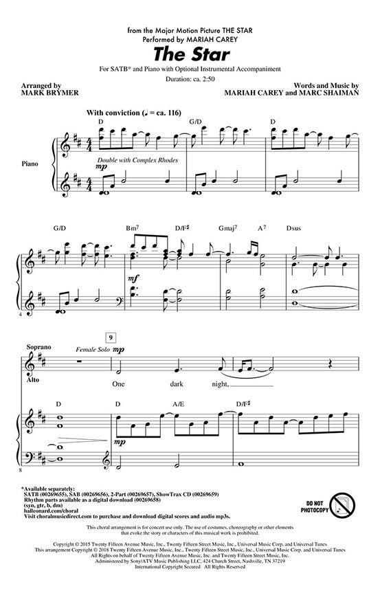 The Star (Mariah Carey) » Sheet Music for Mixed Choir